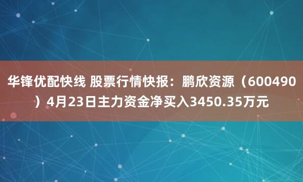 华锋优配快线 股票行情快报：鹏欣资源（600490）4月23日主力资金净买入3450.35万元